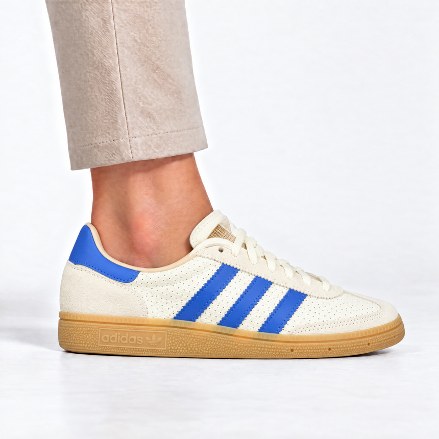 Adidas Originals Handball Spezial Mesh and Suede Trainers in Cream/Blue