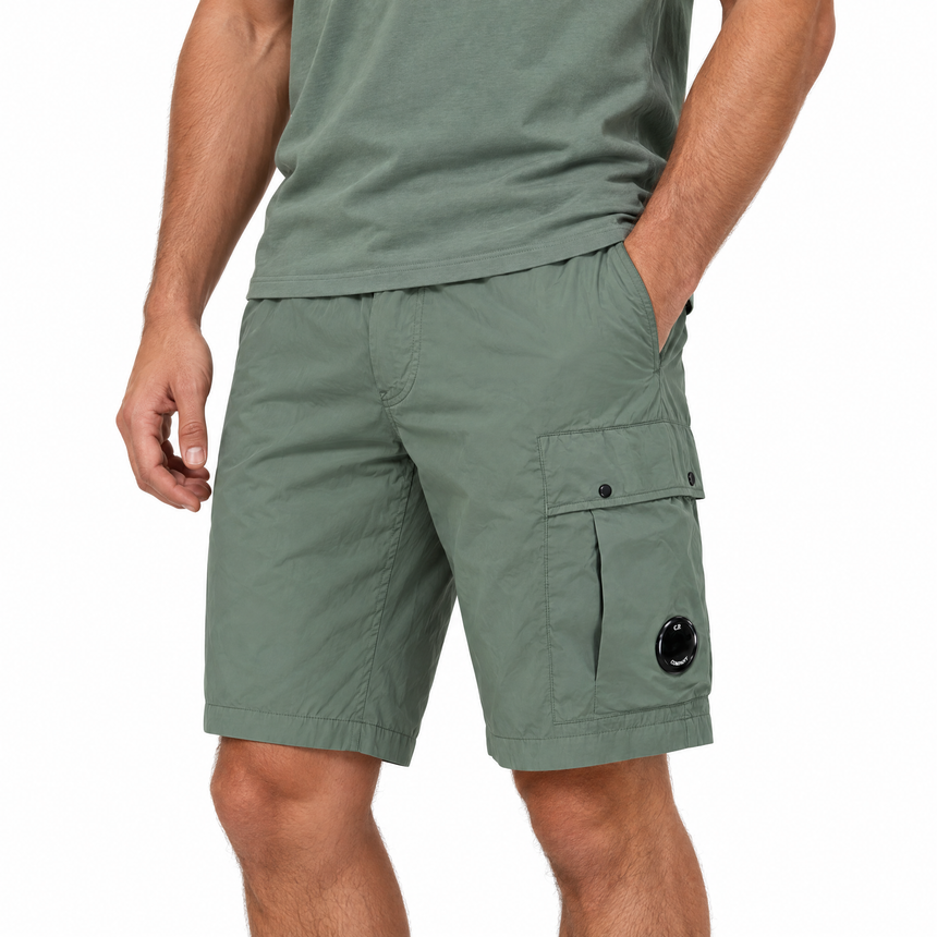 CP Company 50 Fili Stretch Loose Lens Cargo Shorts in Laurel Wreath Green