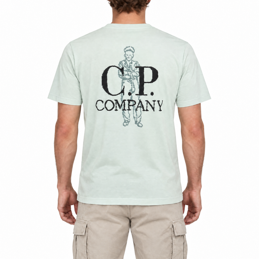 CP Company 30/1 Jersey Mini British Sailor Centred Logo T-Shirt in Misty Blue