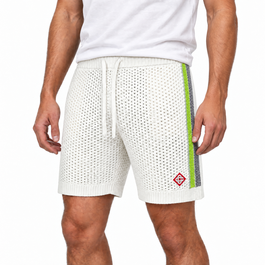 Casablanca Stripe Crochet Shorts in White and Green