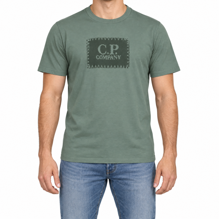 CP Company 30/1 Jersey Stitch Block Logo T-Shirt in Laurel Wreath Green