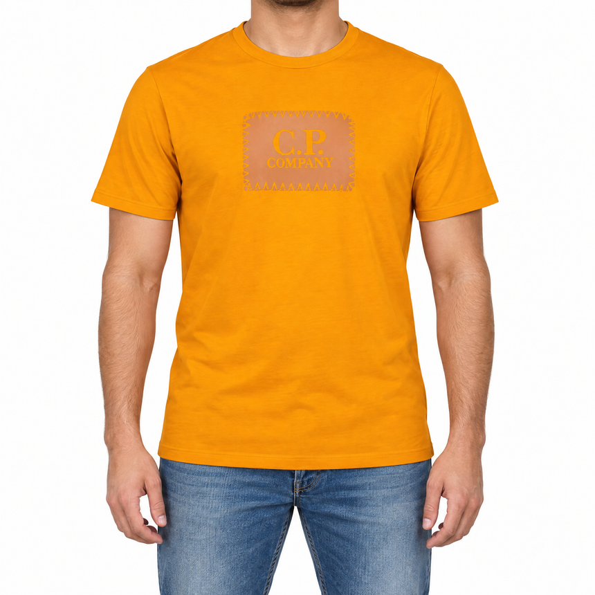 CP Company 30/1 Jersey Stitch Block Logo T-Shirt in Orange