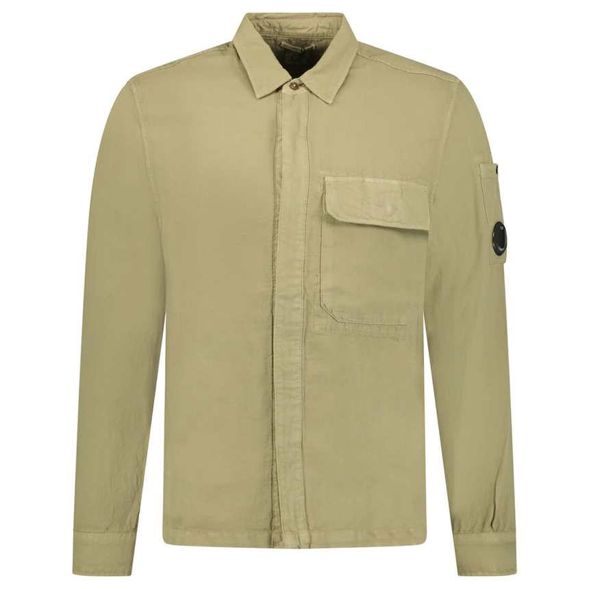 C.P. Company Broken Linen/Cotton Overshirt in Sage Green