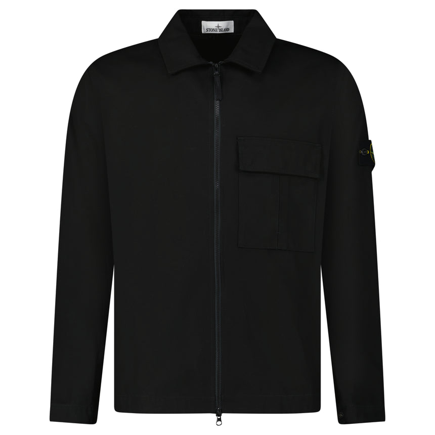 Stone Island Zip Panama Cotton Overshirt in Black