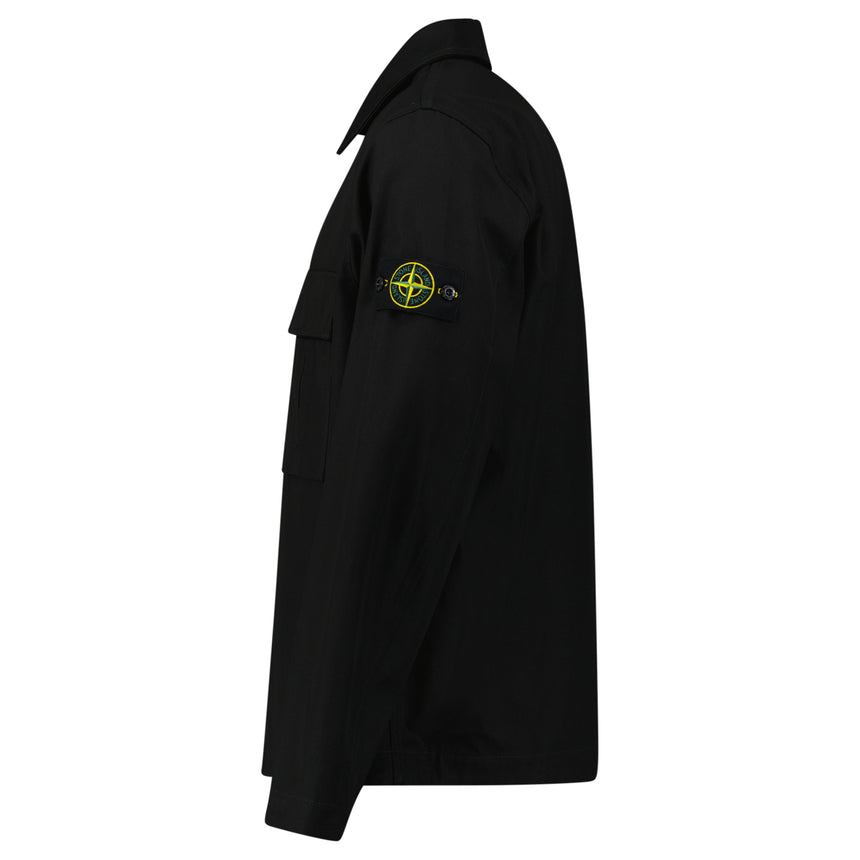 Stone Island Zip Panama Cotton Overshirt in Black