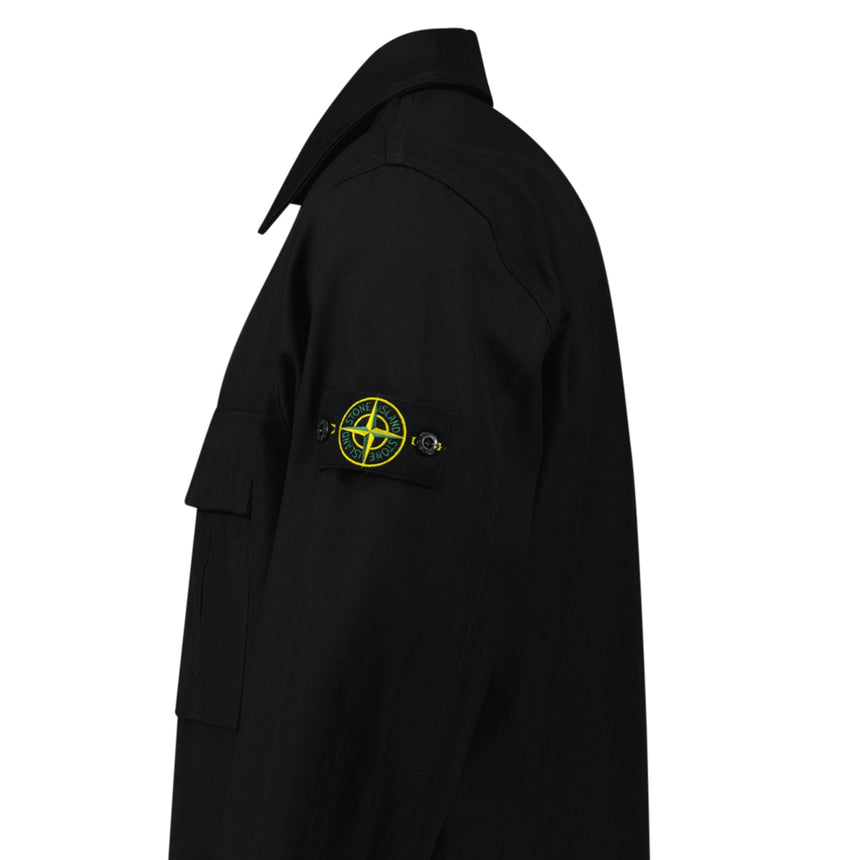 Stone Island Zip Panama Cotton Overshirt in Black