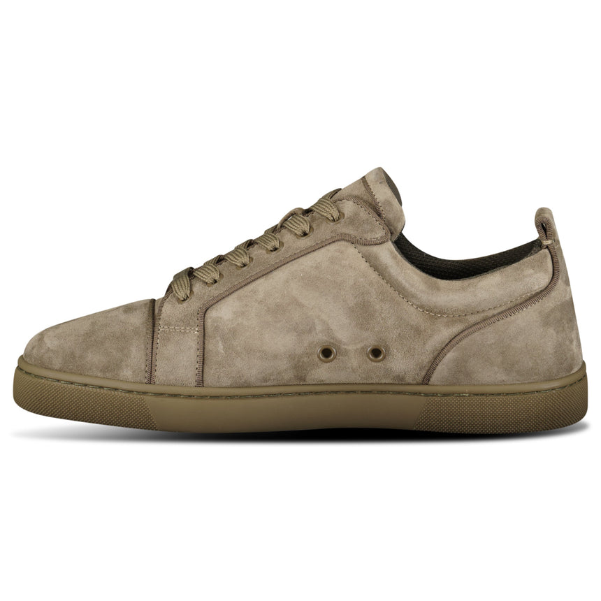 Christian Louboutin Louis Junior Grosgrain-Trimmed Suede Trainers in Brown