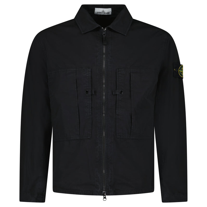 Stone Island Mercerised Organic Cotton Ripstop Overshirt in Black