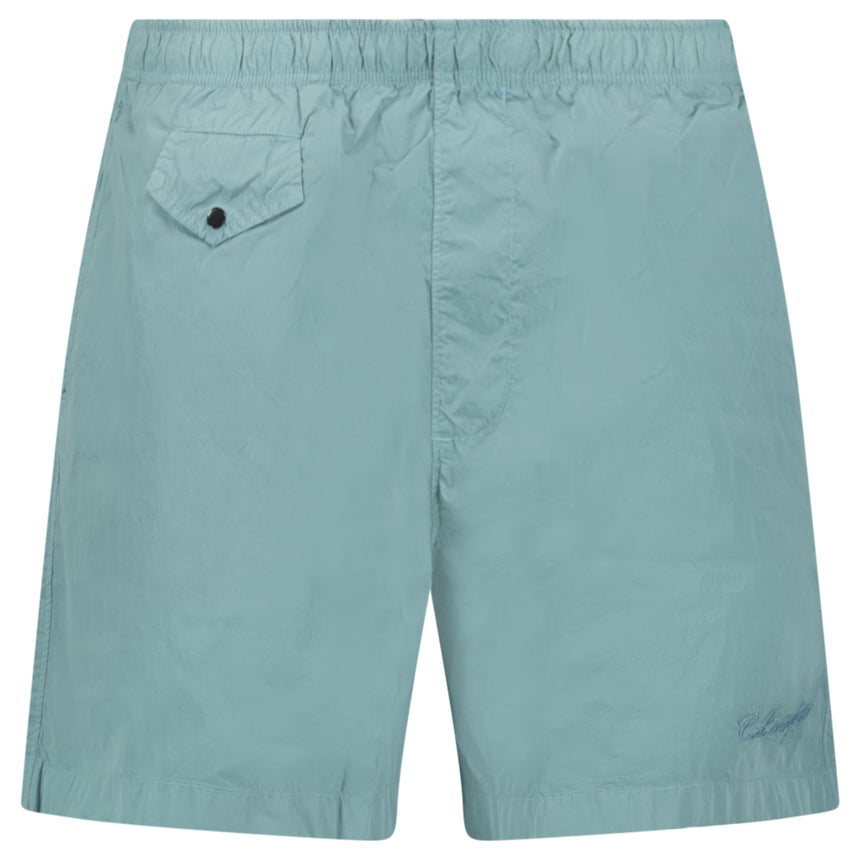 CP Company Eco-Chrome R Logo Embroidery Swim Shorts in Silver Blue