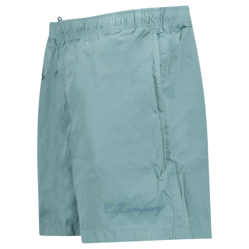 CP Company Eco-Chrome R Logo Embroidery Swim Shorts in Silver Blue