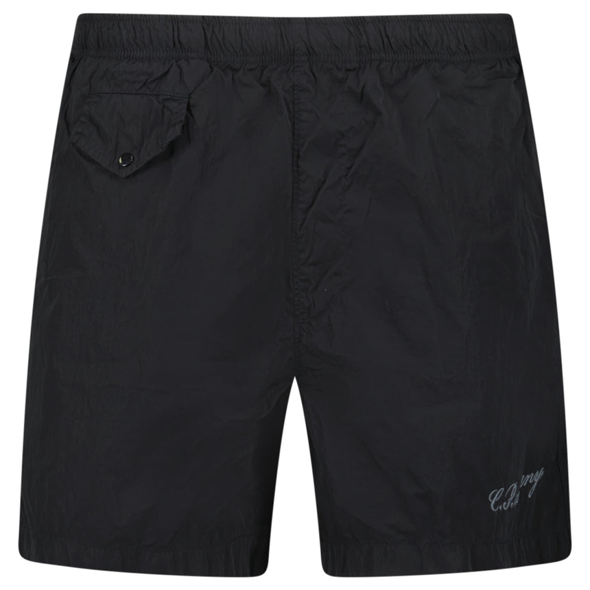 CP Company Eco-Chrome R Logo Embroidery Swim Shorts in Black