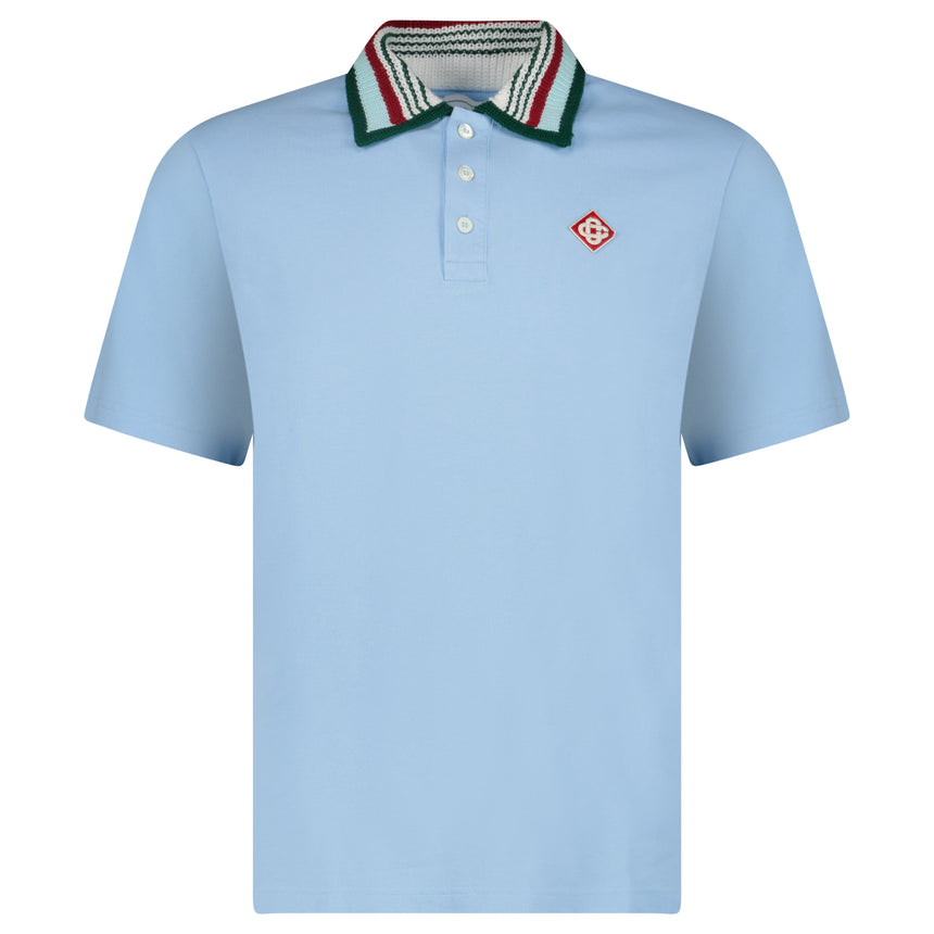 Casablanca Mint Stripe Knit Collar Classic Polo in Pale Blue