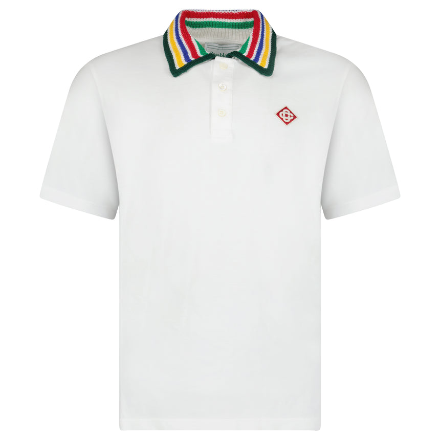 Casablanca Primary Stripe Knit Collar Classic Polo in Bright White