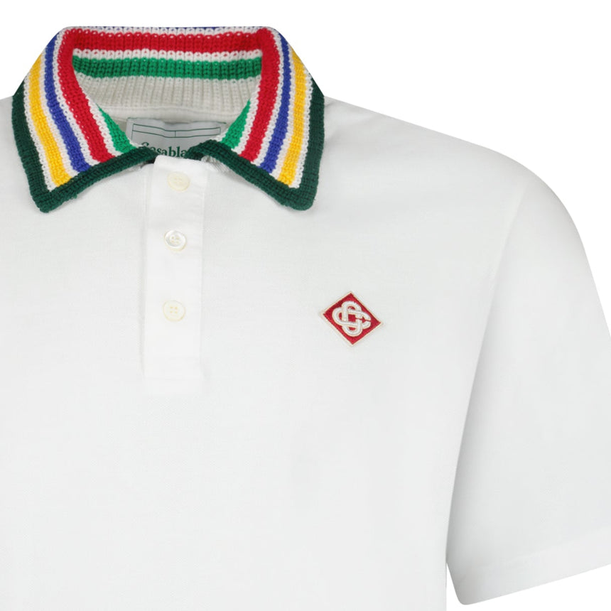 Casablanca Primary Stripe Knit Collar Classic Polo in Bright White