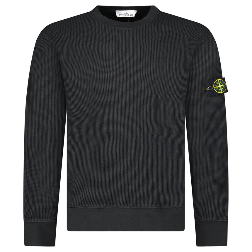 Stone Island Organic Cotton Waffle Fleece Crewneck Sweatshirt in Black