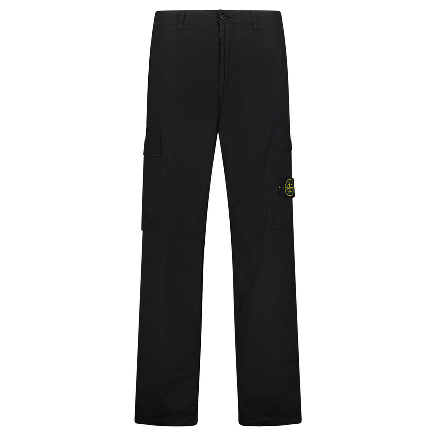 Stone Island Stretch Cotton Tela 'Paracadute' Loose Fit Cargo Trousers in Black