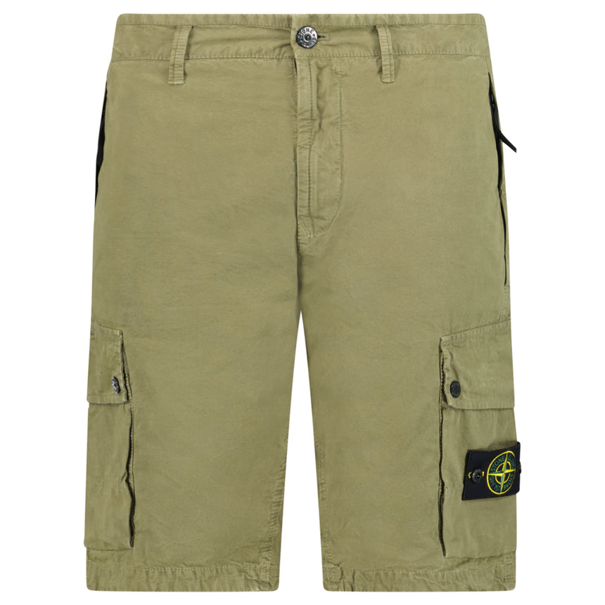 Stone Island Brushed Organic Cotton Canvas ‘OLD’ Effect Cargo Shorts in Military Green