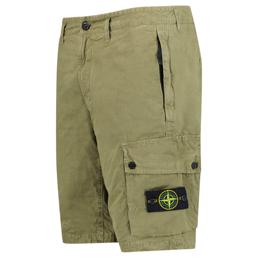 Stone Island Brushed Organic Cotton Canvas ‘OLD’ Effect Cargo Shorts in Military Green