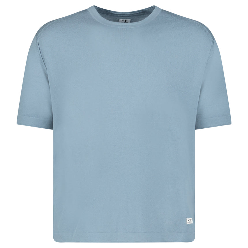 CP Company Sea Island Crewneck Knit T-Shirt in Stormy Weather Blue
