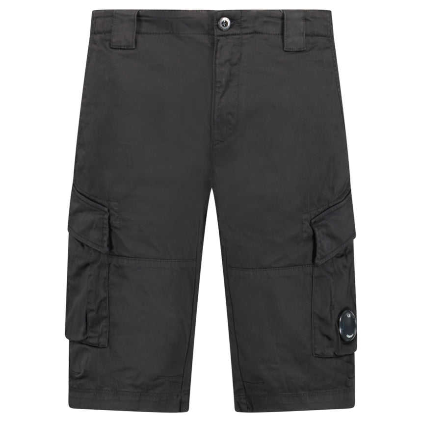 CP Company Stretch Sateen Cargo Lens Shorts in Black