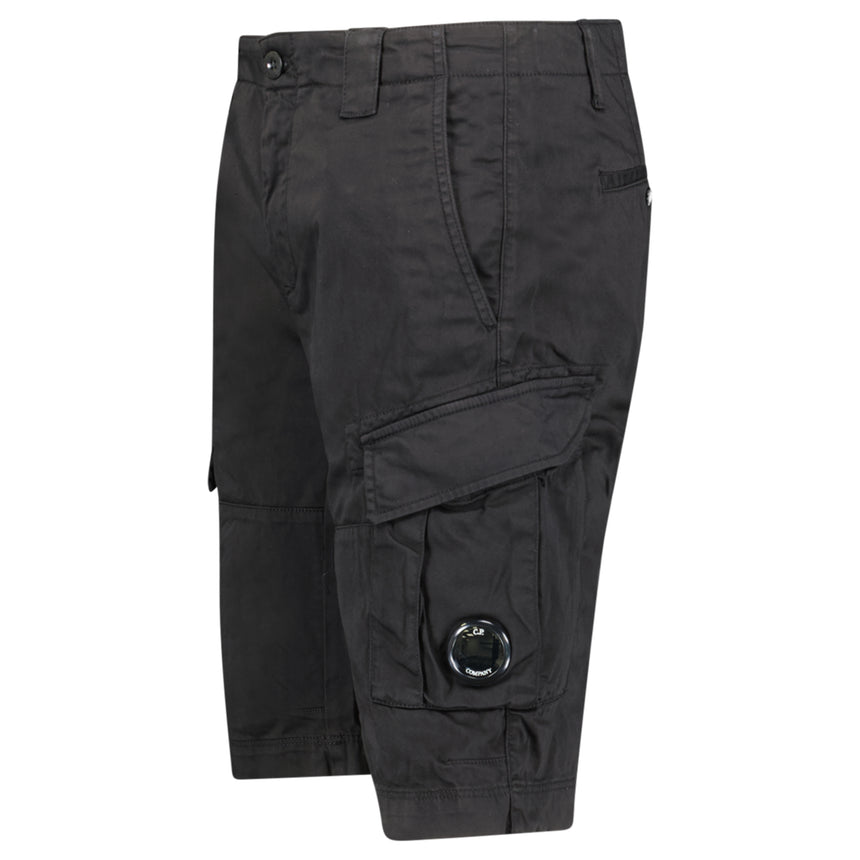 CP Company Stretch Sateen Cargo Lens Shorts in Black