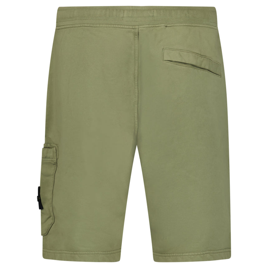 Stone Island Organic Cotton Fleece Jogger Shorts in Military Green