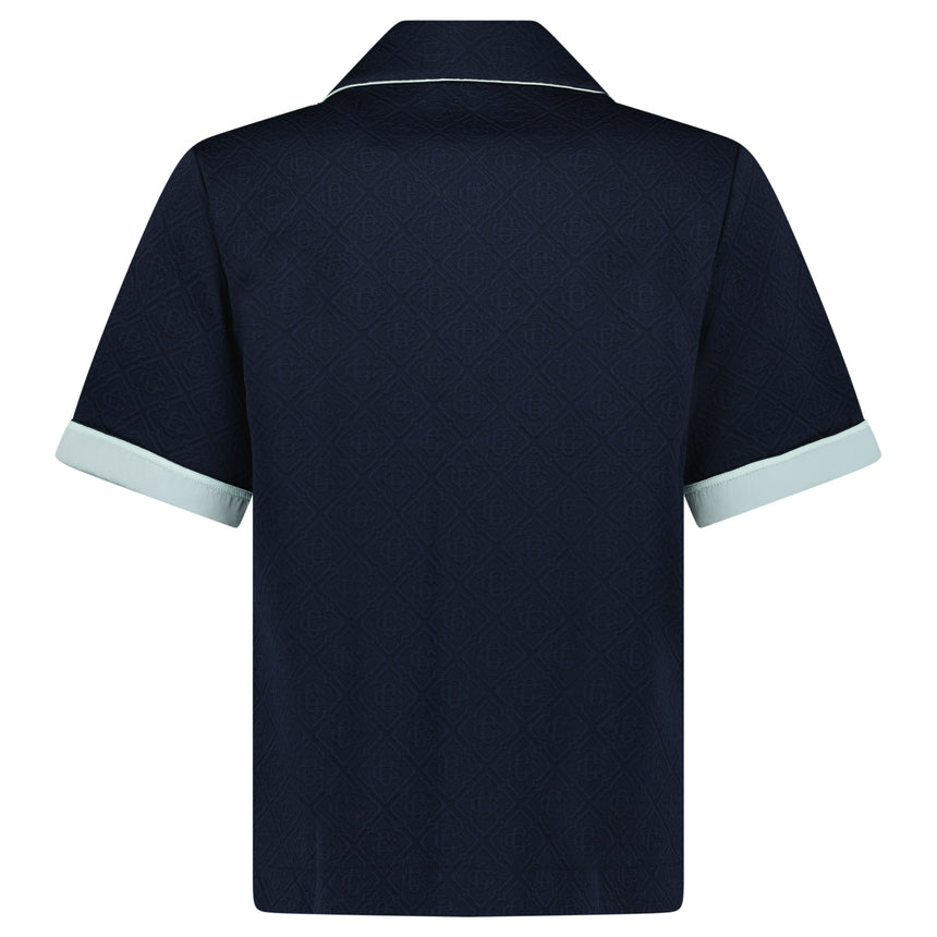Casablanca Monogram Jacquard Knit Short Sleeve Shirt in Navy Blue