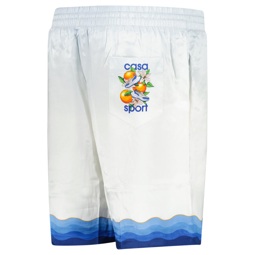 Casablanca Atlantis Oranges Drawstring Silk Shorts in White