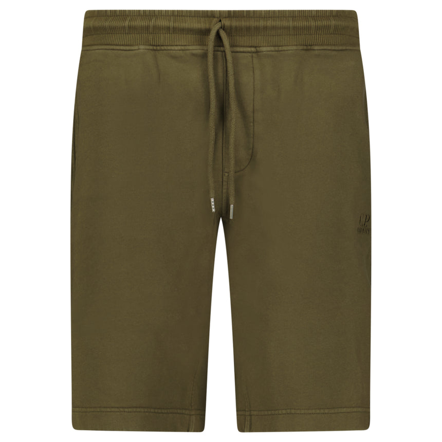 CP Company Cotton Diagonal Fleece Logo Bermudas in Ivy Green