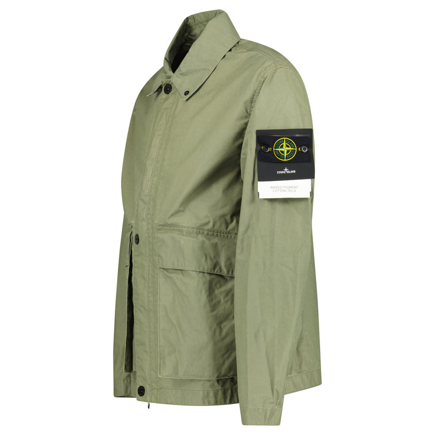 Stone Island Waxed Pigment Cotton Tela Jacket in Military Green