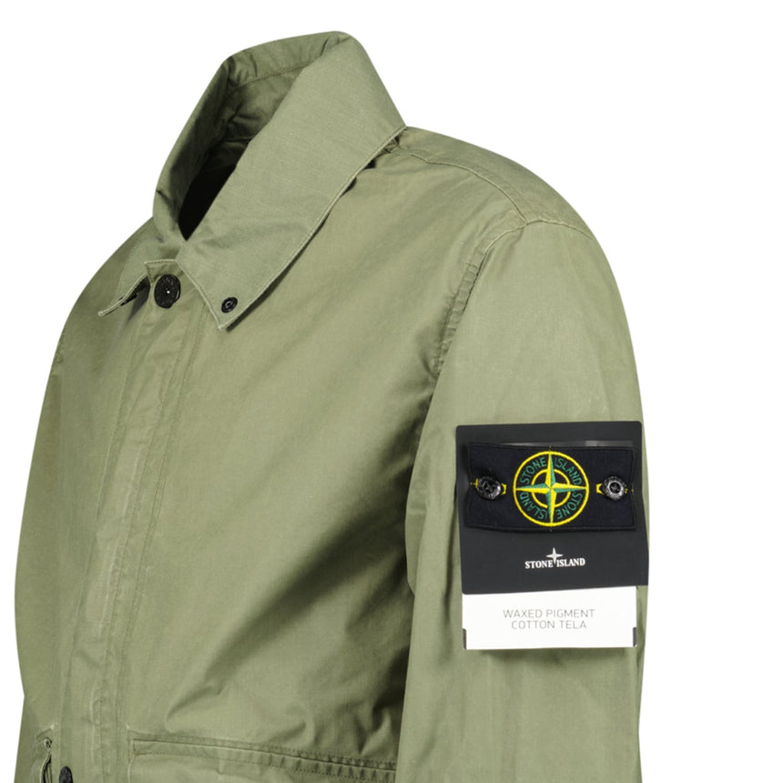 Stone Island Waxed Pigment Cotton Tela Jacket in Military Green