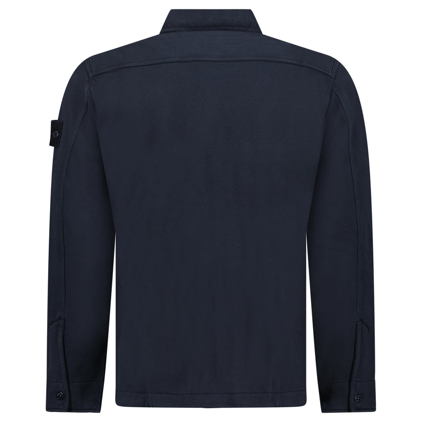 Stone Island Heavy Organic Cotton Fleece S.I. Ghost Collared Sweatshirt in Navy