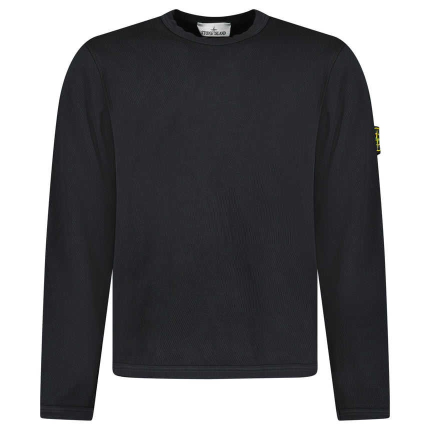 Stone Island Mesh Stitch Organic Cotton Fleece Crewneck Sweatshirt in Black