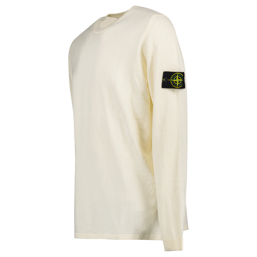 Stone Island Compass Badge Light Raw Hand Organic Cotton Jumper in Ivory