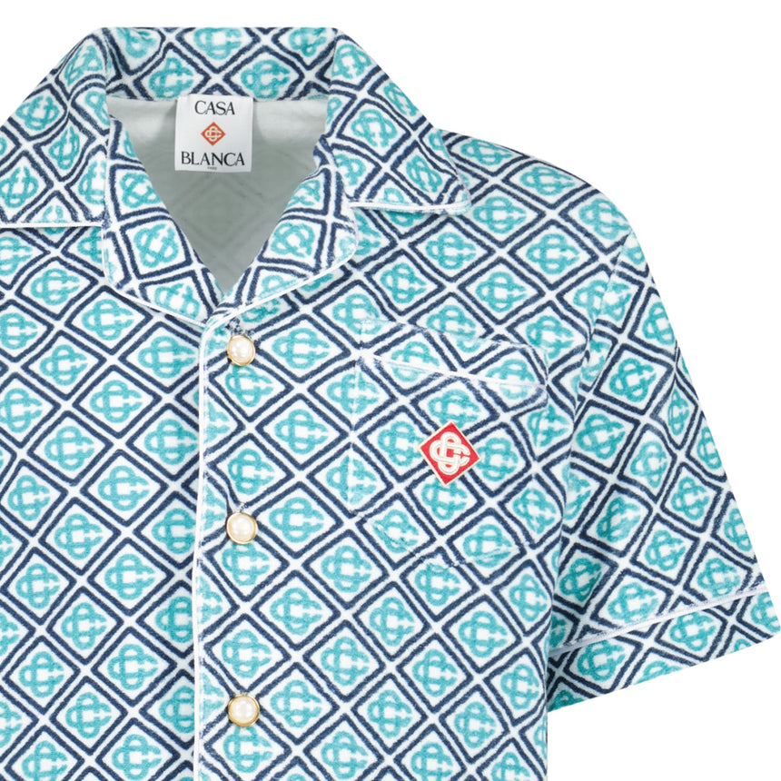 Casablanca Monogram Short Sleeve Towelling Shirt in Turquoise Green