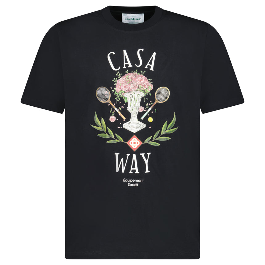 Casablanca "Casa Way" Rose Vase Printed T-Shirt in Black