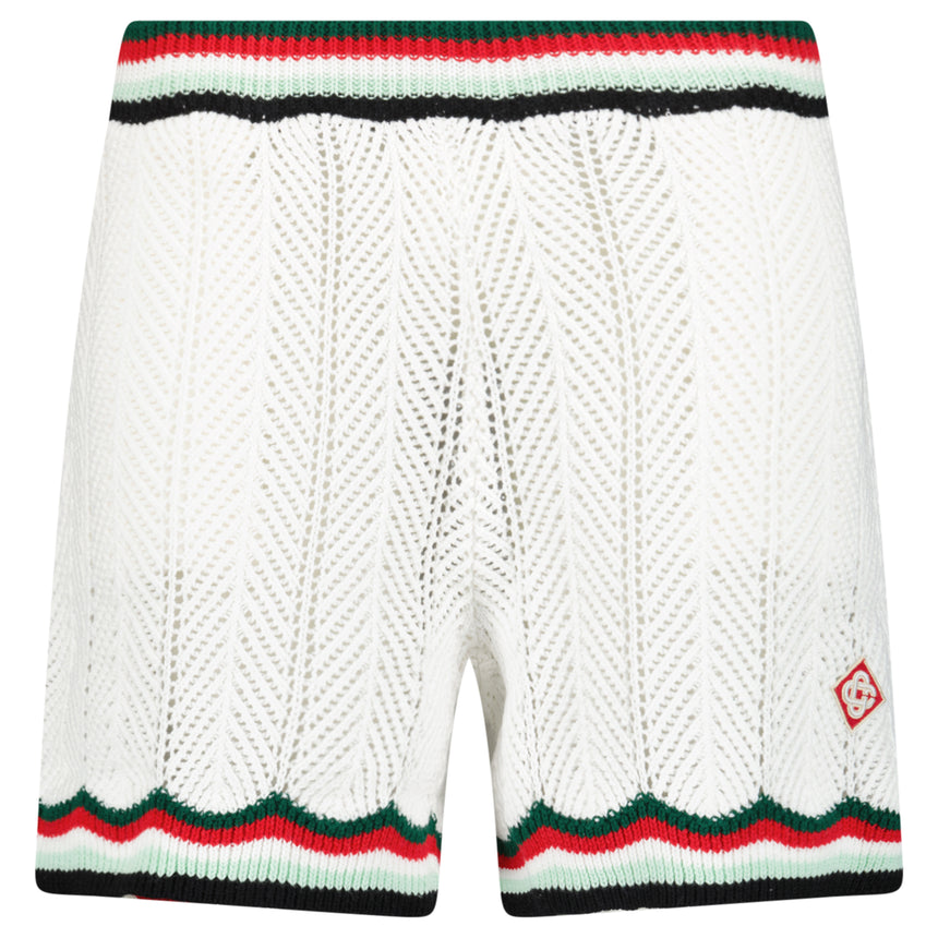 Casablanca Cotton Chevron Crochet Shorts in White