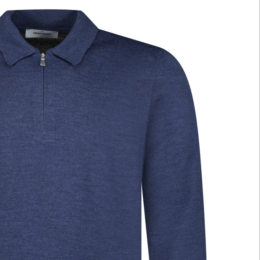 Gran Sasso Quarter Zip Wool Jumper in Dark Blue