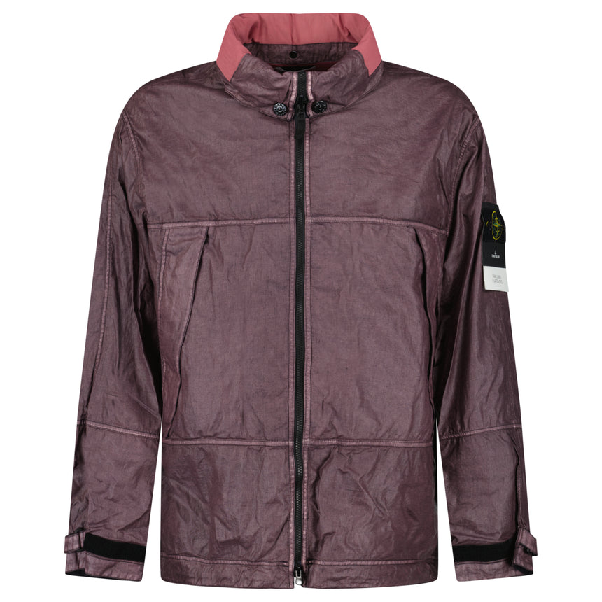 Stone Island Raw Linen Plated-OVD Short Parka in Dark Burgundy