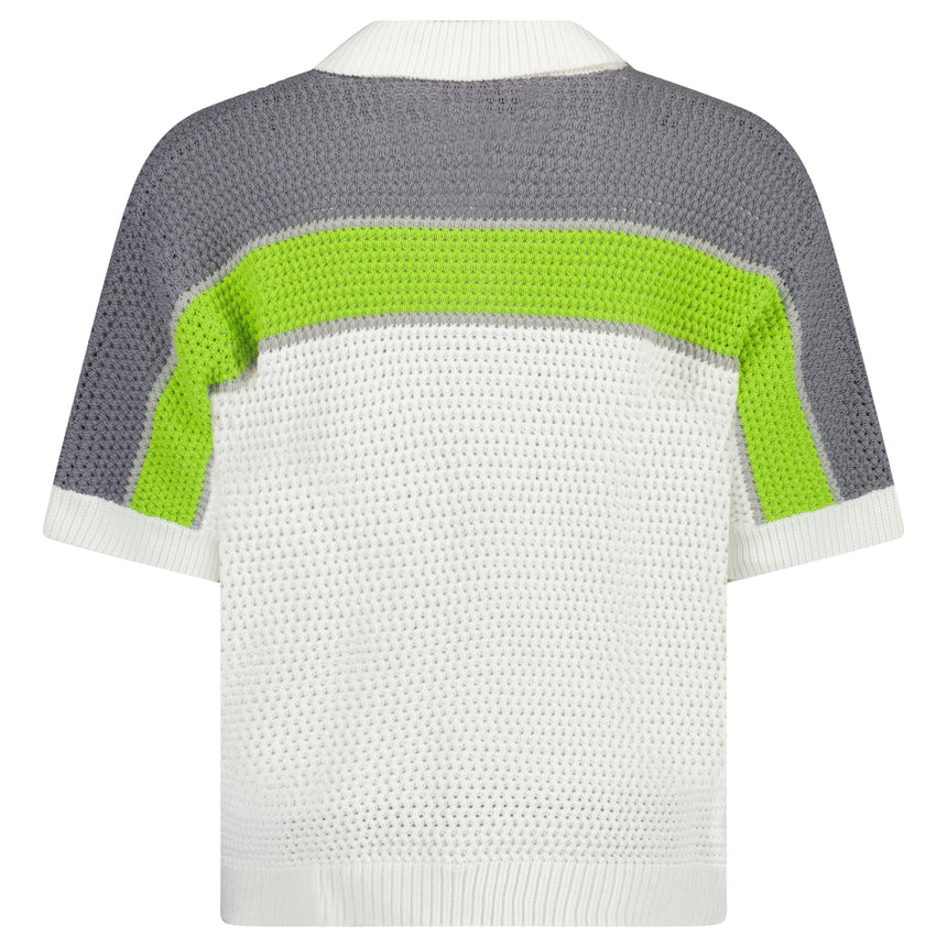 Casablanca Green and White Tennis Stripe Crochet Short Sleeve Shirt