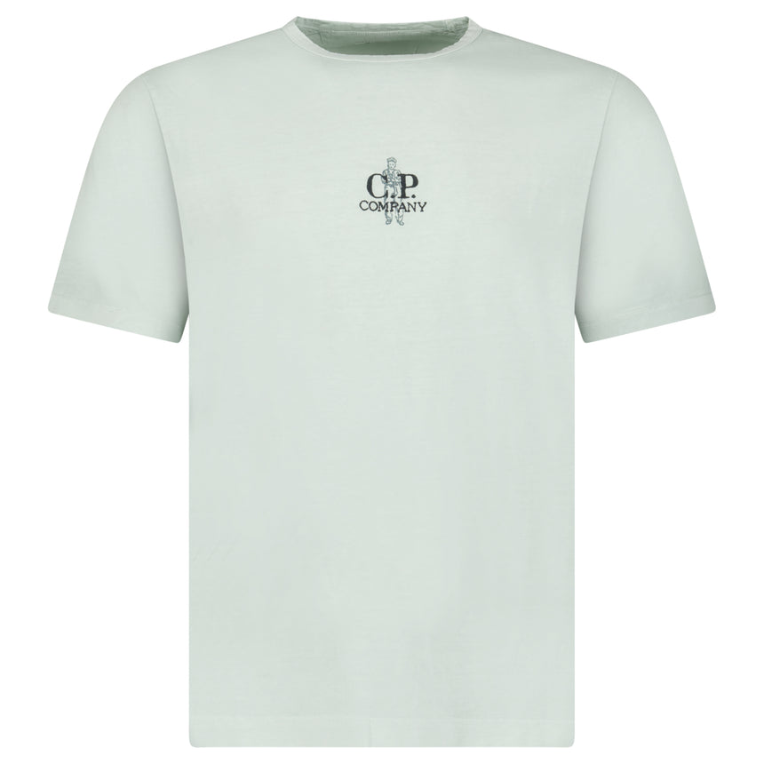 CP Company 30/1 Jersey Mini British Sailor Centred Logo T-Shirt in Misty Blue