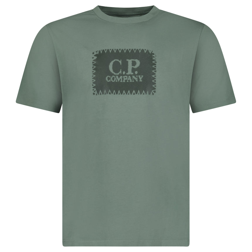 CP Company 30/1 Jersey Stitch Block Logo T-Shirt in Laurel Wreath Green