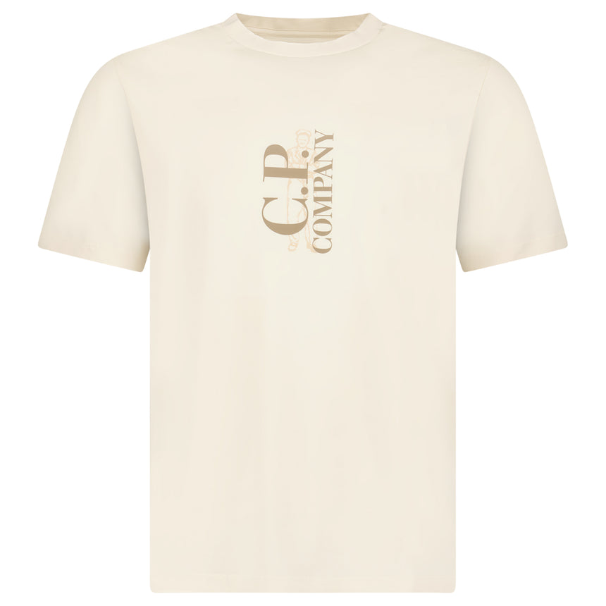 CP Company 30/1 Jersey Short Sleeve Printed T-Shirt in Frozen Dew Beige