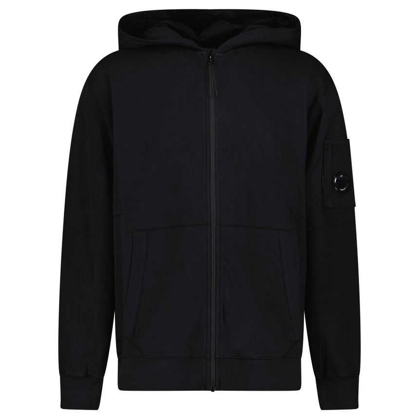 CP Company Light Fleece Zip Hooded Lens Sweatshirt in Black