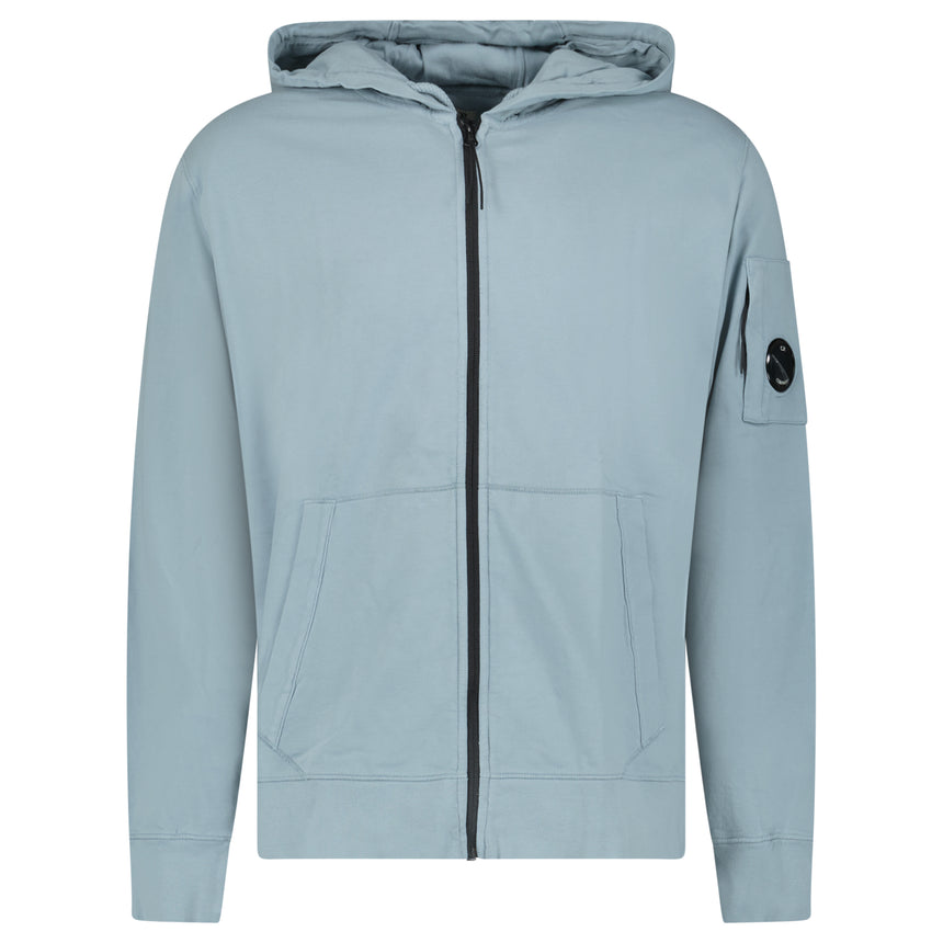 CP Company Light Fleece Zip Hooded Lens Sweatshirt in Silver Blue