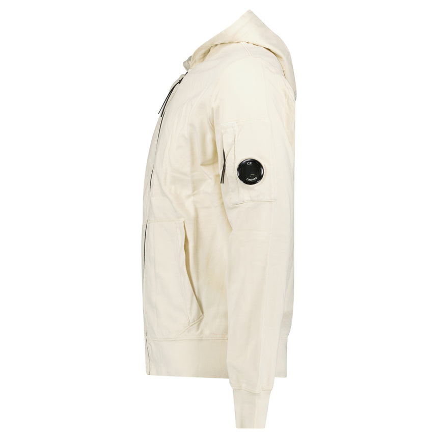 CP Company Light Fleece Zip Hooded Lens Sweatshirt in Frozen Dew Beige