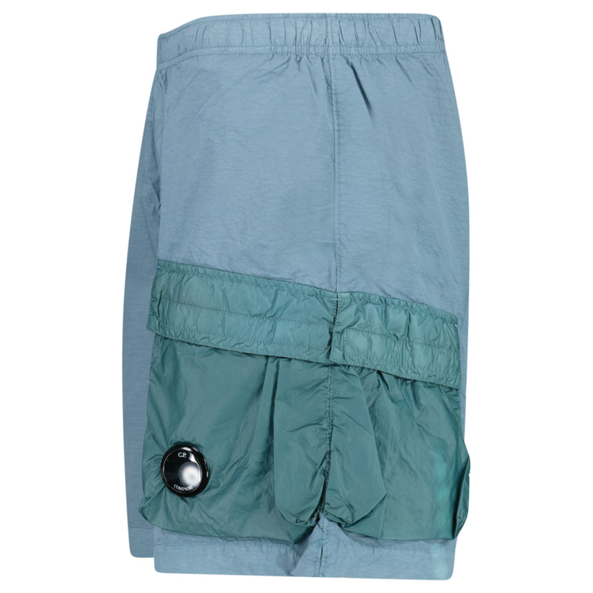 CP Company Flatt Nylon Mixed Lens Cargo Swim Shorts in Silver Blue