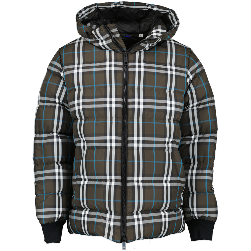 Burberry Broadwell Check Down Hooded Puffer Jacket in Brown
