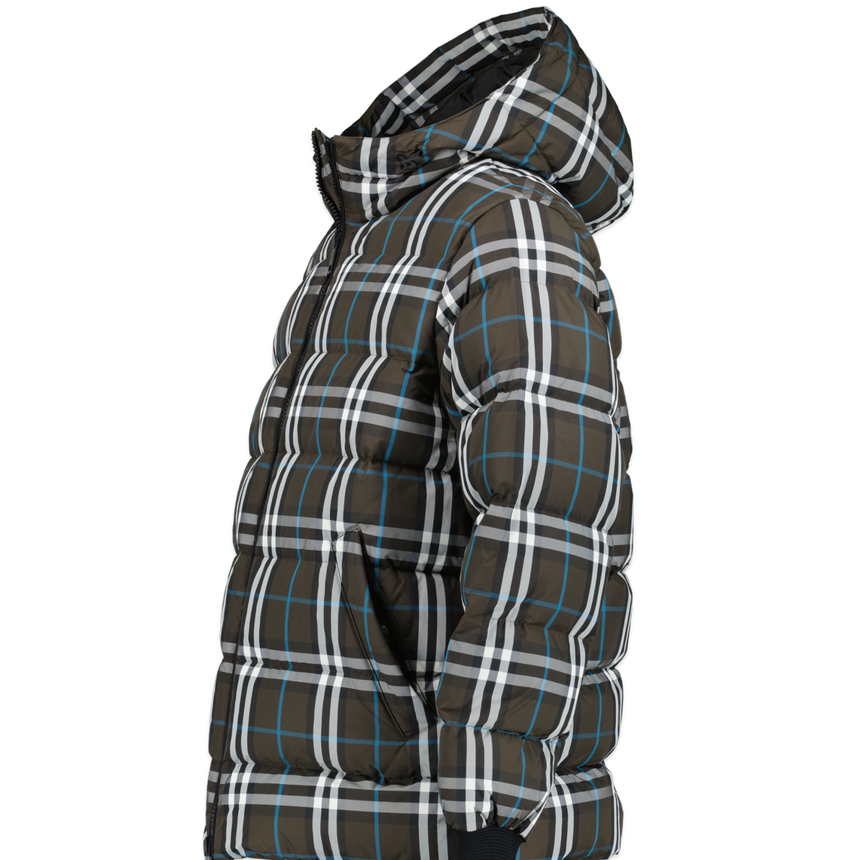 Burberry Broadwell Check Down Hooded Puffer Jacket in Brown
