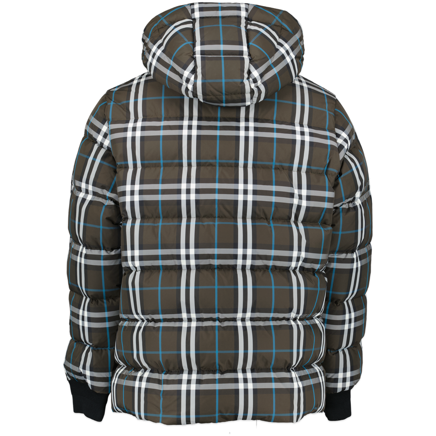 Burberry Broadwell Check Down Hooded Puffer Jacket in Brown